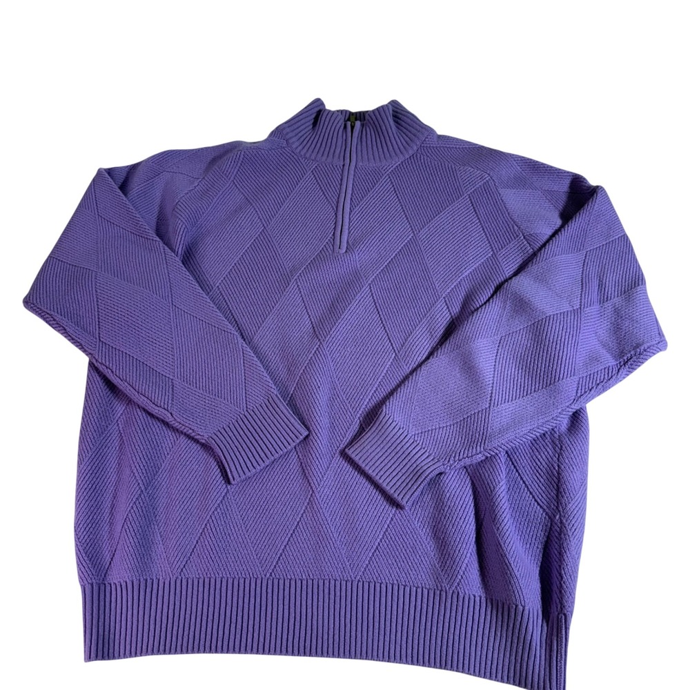 100% Cashmere Sweater XL Purple Diamond Knit Quarter Zip Robert Trent Jones